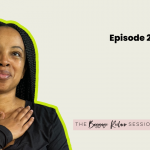 Image of Natalie Lue looking up with her hand resting on her chest for episode 279 of The Baggage Reclaim Sessions podcast.
