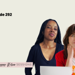 Natalie Lue in a black top with her hair in braids and Tiffany Han in a red jacket with her hand resting on her chin for Episode 292 The Baggage Reclaim Sessions talking about procrastination